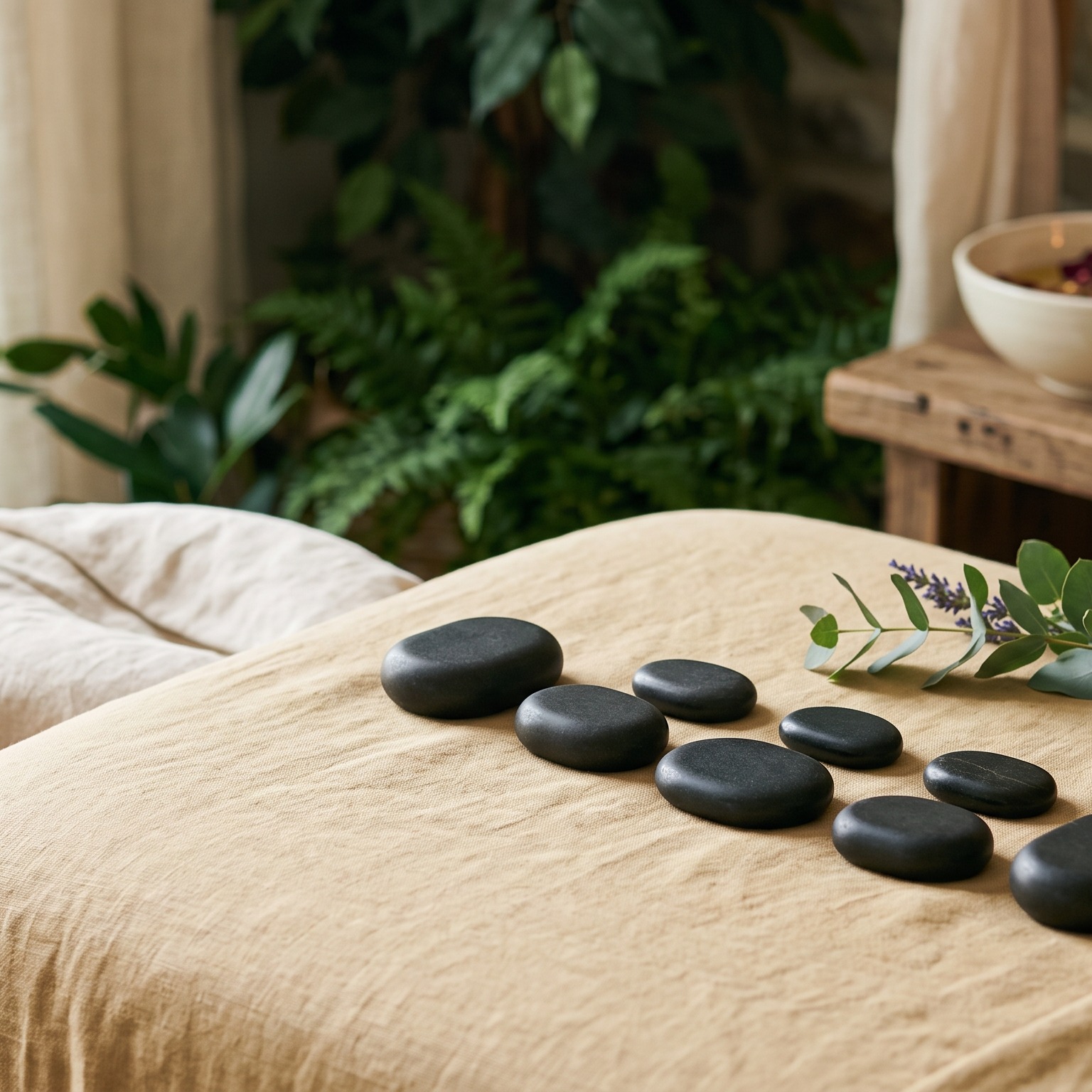 Warme Steine für die Steinmassage